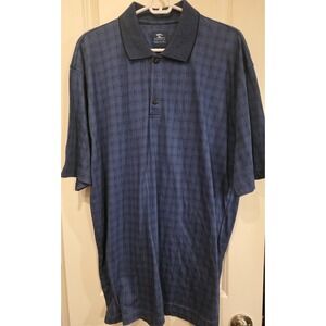 Pebble Beach  Mens Polo Golf Shirt ‎ Navy Blue Stripe Short Sleeve SZ L